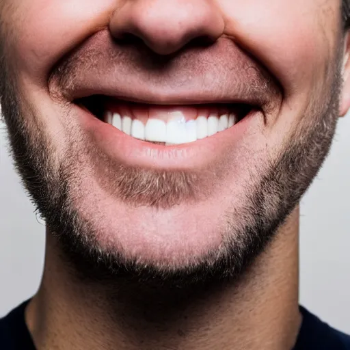 Prompt: photo of a white guy smiling, closeup, HD