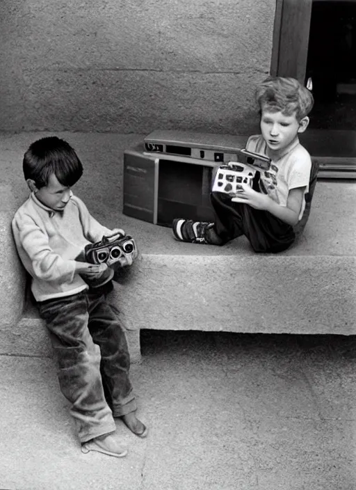 Prompt: boy playing nintendo by ansel adams