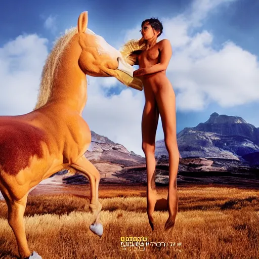 Image similar to mac and me centaur, bold natural colors, national geographic photography, masterpiece, full shot