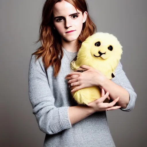 Prompt: Emma Watson as a cuddly toy, fluffy, cute, studio photography