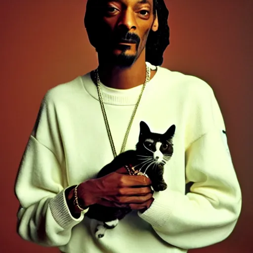 Prompt: Snoop Dogg holding a cat for a 1990s sitcom tv show, Studio Photograph, portrait, C 12.0