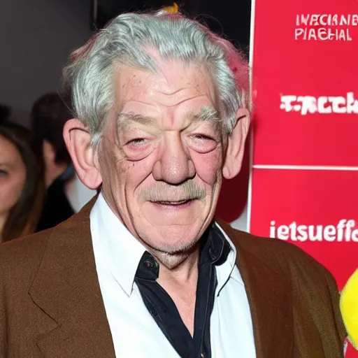 Prompt: ian mckellen dressed up as pikachu, photo dream