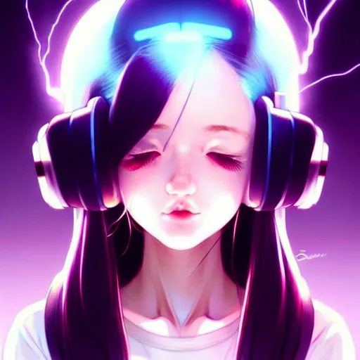 Image similar to cute girl electrocuted, sparks, lightning, occlusion shadow, specular reflection, rim light, unreal engine, range murata, artstation, pinterest, art by hiroaki samura and ilya kuvshinov and rossdraws, intricate, highly detailed 8 k, art deco illustration, realistic, extremely beautiful shape of face, neck, shoulders eyes