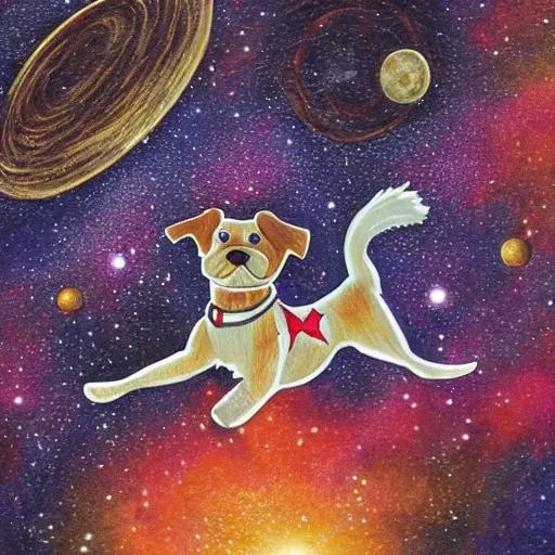 Image similar to a dog running on the universe