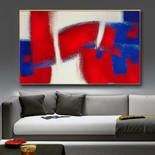 Image similar to acrylic abstract painting on canvas using primary red and blue