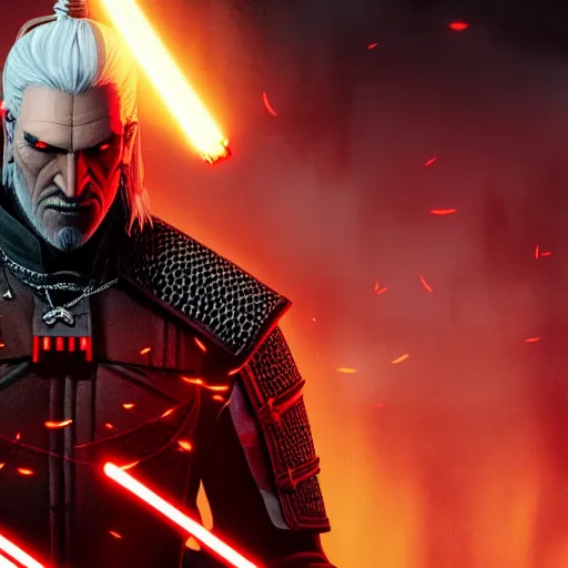 Prompt: geralt of rivia fighting Darth maul