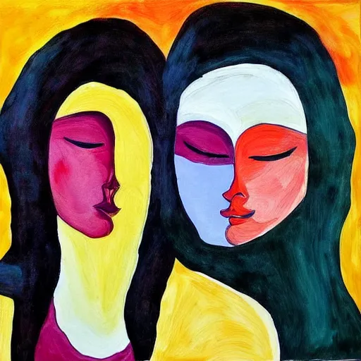 Image similar to lesbian couple, artistic, abstract, painting by magdalena weber