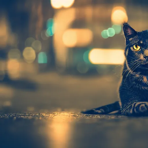 Prompt: cyberpunk cat, photography, bokeh, 4k