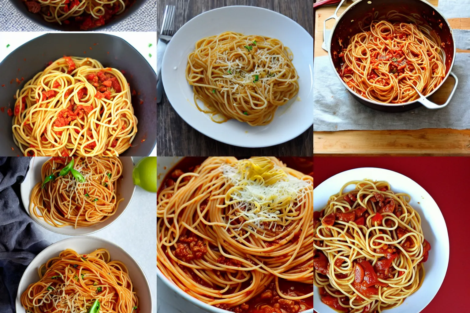 Prompt: delicious chili garlic oil soaked spaghetti, food blog photo