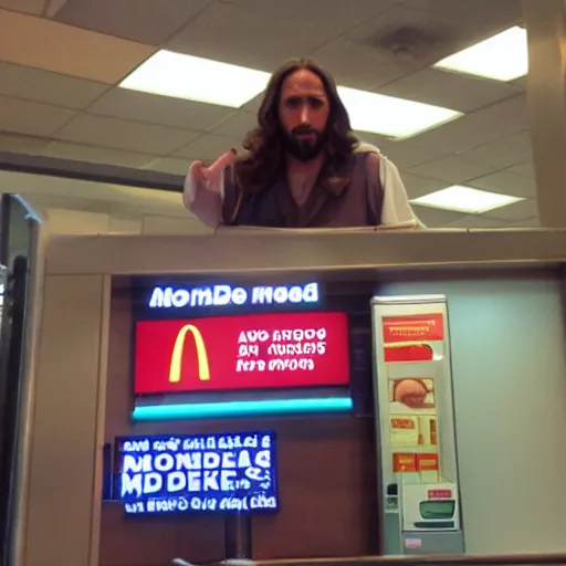 Prompt: Jesus working at McDonalds