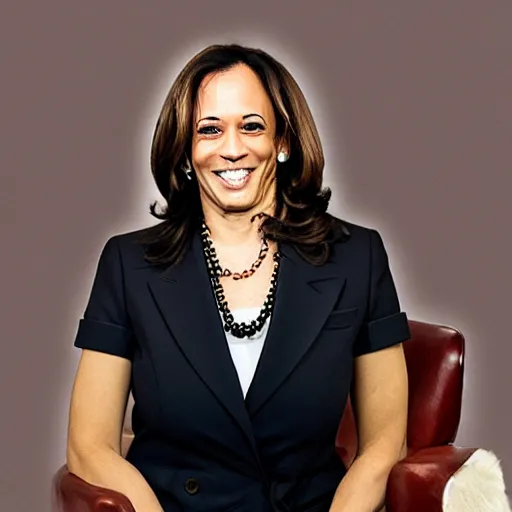 Image similar to kamala harris portrait photo, alternate reality gang prison tattoo face, gold teeth