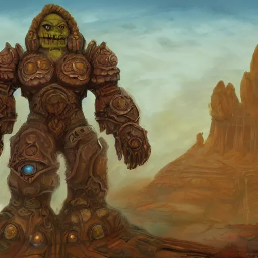 Image similar to A giant sandstone golem, intricate, detailed, World of Warcraft concept art, award winning drawing,