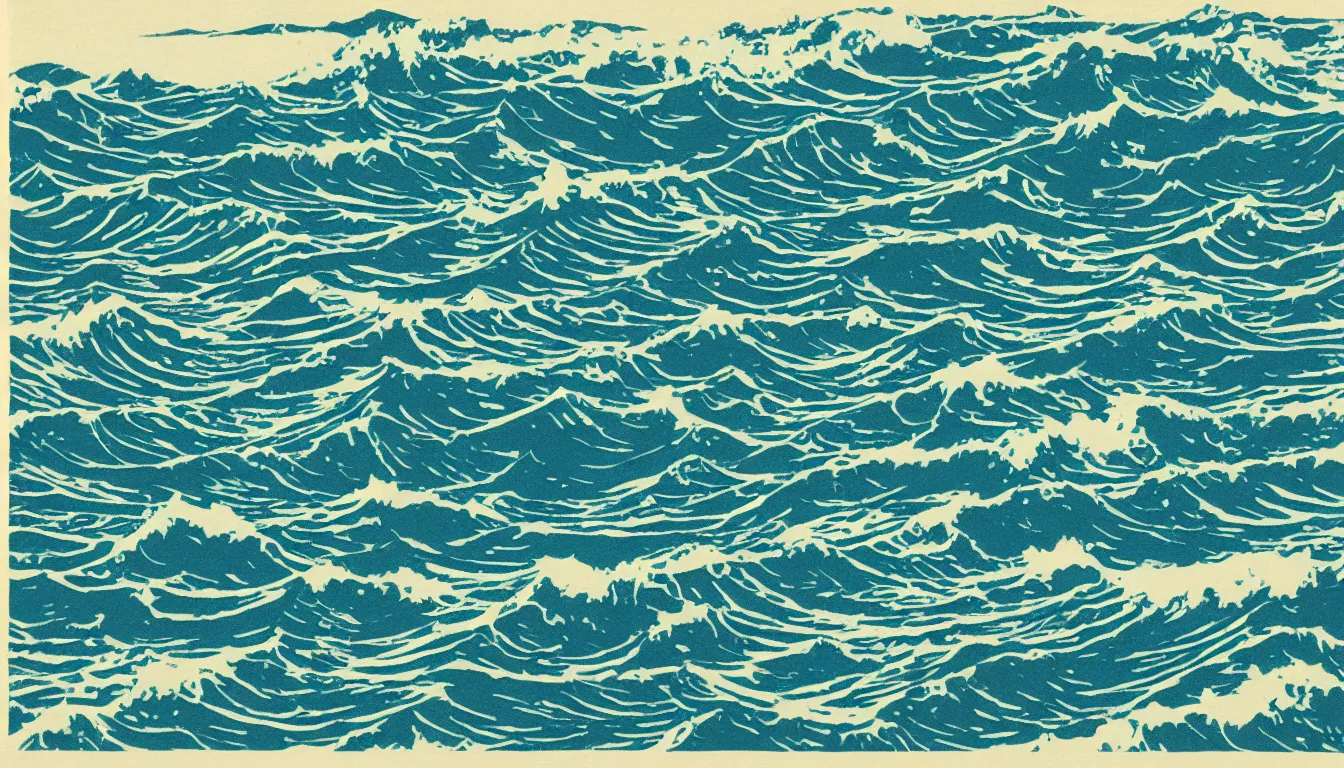 Image similar to ocean swells, woodblock print