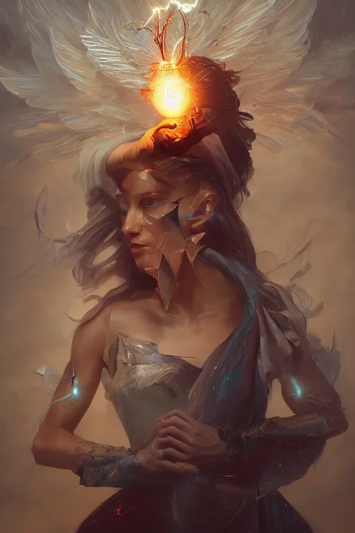 Prompt: portrait of a beautiful model casting magic spell holding electricity, angel, fantasy, dramatic lighting, highly detailed, digital painting, holding electricity, magic the gathering, hyper detailed, 3 d render, hyper realistic detailed portrait, peter mohrbacher, wlop, ruan jia