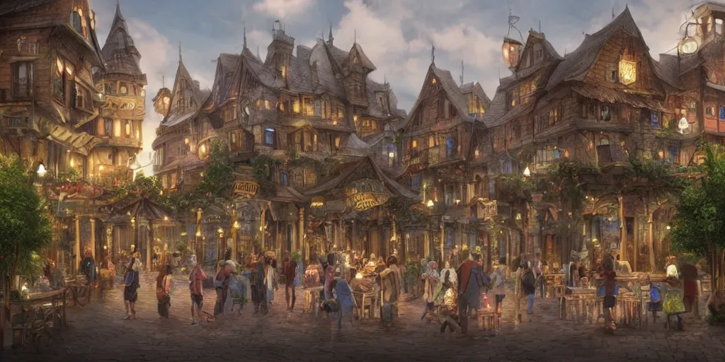 Image similar to beautiful matte painting of a fantasy town square