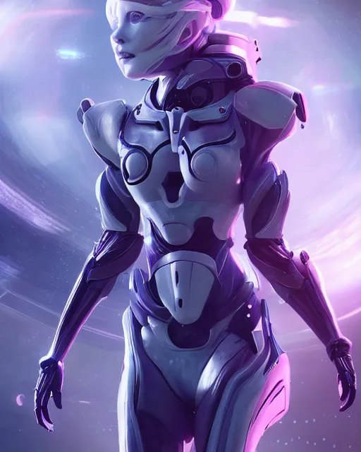 Image similar to perfect android girl on a mothership, warframe armor, beautiful face, scifi, futuristic, galaxy, nebula, raytracing, dreamy, long white hair, blue cyborg eyes, sharp focus, cinematic lighting, highly detailed, artstation, divine, by gauthier leblanc, kazuya takahashi, huifeng huang