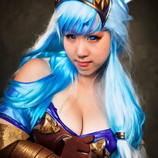 Image similar to photograph of a girl cosplaying Crystal Maiden from Dota 2, HD, award winning photography, uploaded on Facebook, highly detailed