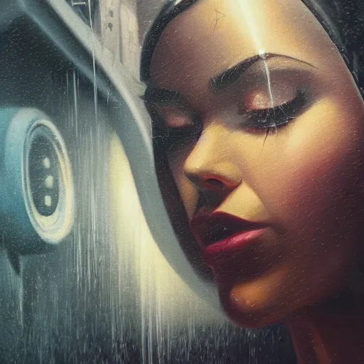 Image similar to detailed face of a woman, clockwork, moment, tectonic sky, skydome, bullet train, turbines, utopian, tech noir, wet reflections, prism, atmospheric, ambient, pj crook, syd mead, livia prima, artgerm, greg rutkowski, nick alm, casey baugh