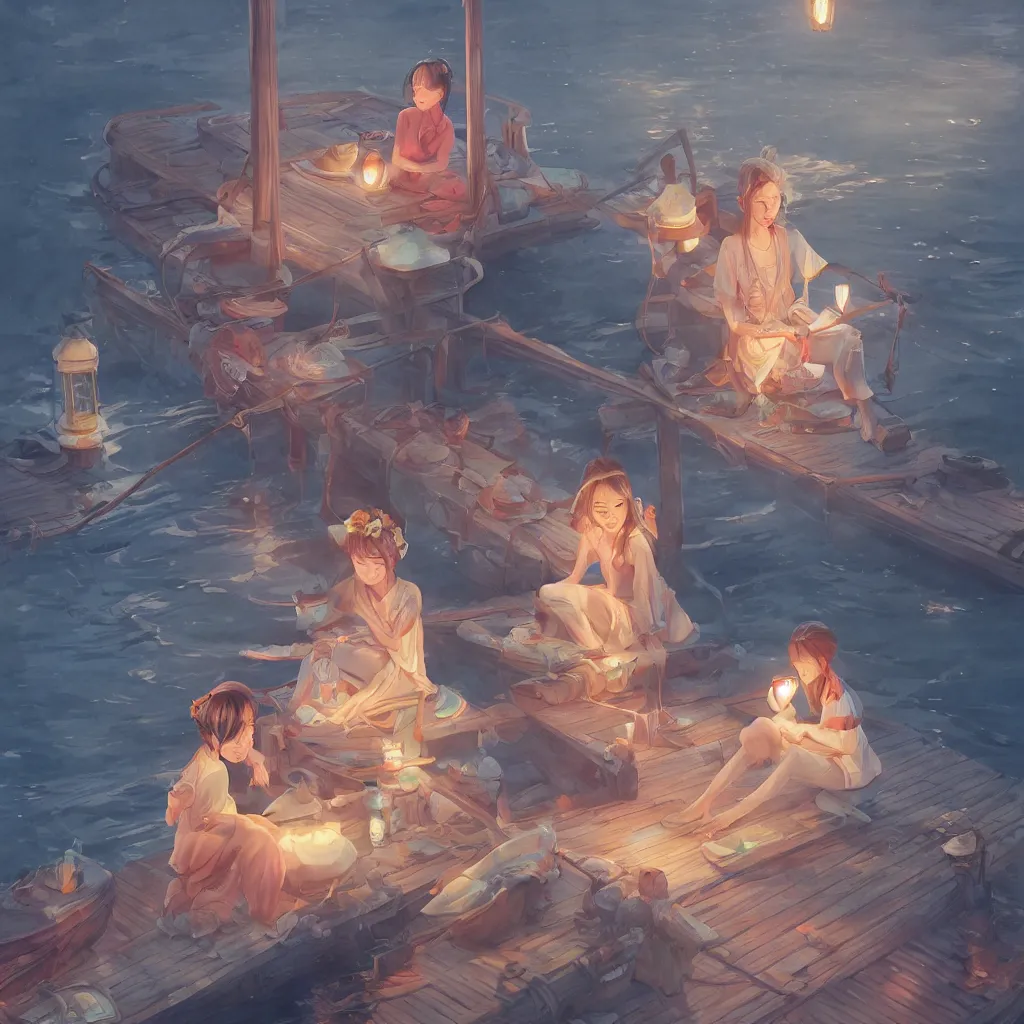 Prompt: grand river lantern festival, a beautiful girl is sitting on the boat, chinese watercolor style, trending on artstation, global illumination, radiant light, night lighting, fantasy art by makoto shinkai, lois van baarle, ilya kuvshinov, rossdraws and tom bagshaw, detailed and intricate environment, 8 k