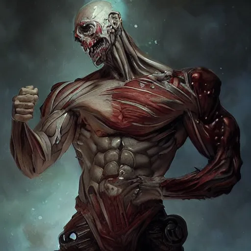 Image similar to muscular male undead cyborg, muscle, fungus, painted by stanley lau, painted by greg rutkowski, painted by stanley, artgerm, masterpiece, digital art, trending on arts