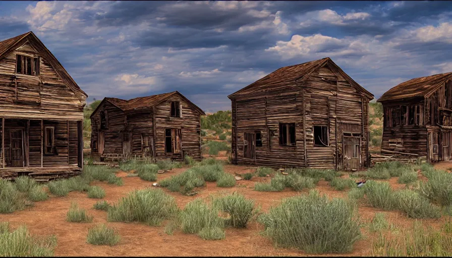 Image similar to an abandoned old west ghost town, digital art, highly detailed, realistic, bright colors, 8 k