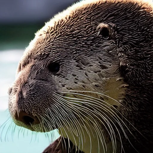 Image similar to nicolas cage cosplay as a sea otter