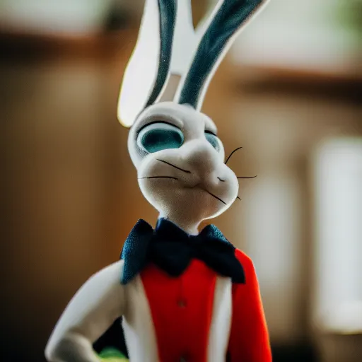 Image similar to a professional photo of bugs bunny as if he was real, f / 1. 4, 9 0 mm