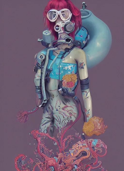 Image similar to scuba diver :: by Martine Johanna and Simon Stålenhag and Chie Yoshii and Casey Weldon and wlop :: ornate, dynamic, particulate, rich colors, intricate, elegant, highly detailed, centered, artstation, smooth, sharp focus, octane render, 3d