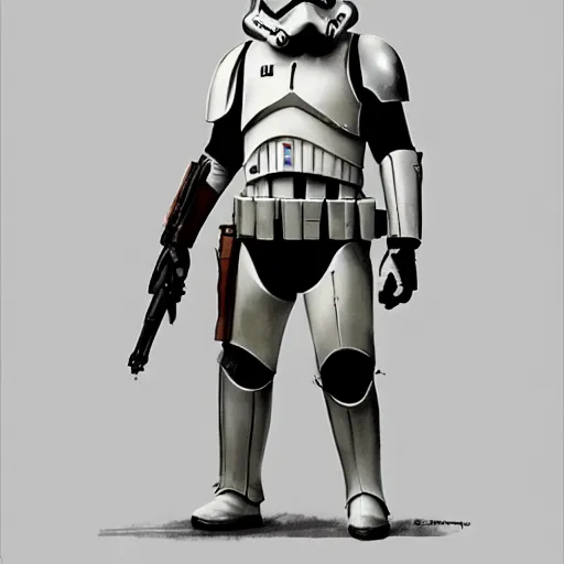 Image similar to an imperial stormtrooper walking, full body photography, extremely long shot, long shot, full-length, head-to-toe, concept art by Doug Chiang cinematic, realistic painting, high definition, concept art, the Mandalorian concept art style