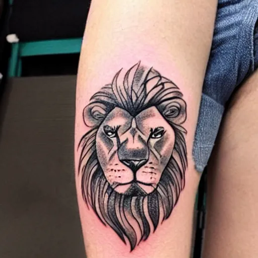 Image similar to crappy tattoo of a lion, drawn by a toddler