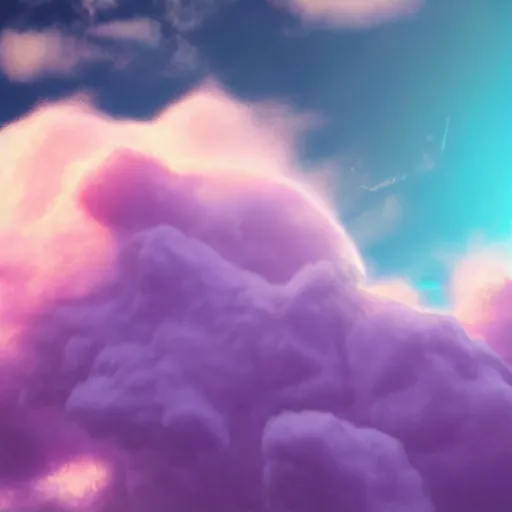 Prompt: a photorealistic render of a purple and green fluffy cloud shaped like an chihuahua, 3D octane render, unreal engine, hyperrealistic, 8k, volumetric lighting