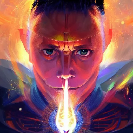 Image similar to anime portrait of Elon Musk as a shaman yedi using dark force to eliminate trump as an anime antagonist by Stanley Artgerm Lau, WLOP, Rossdraws, James Jean, Andrei Riabovitchev, Marc Simonetti, and Sakimichan, trending on artstation