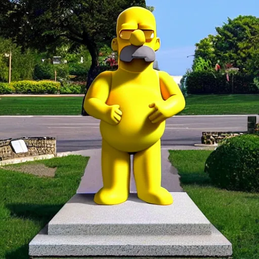 Prompt: stone statue of homer simpson