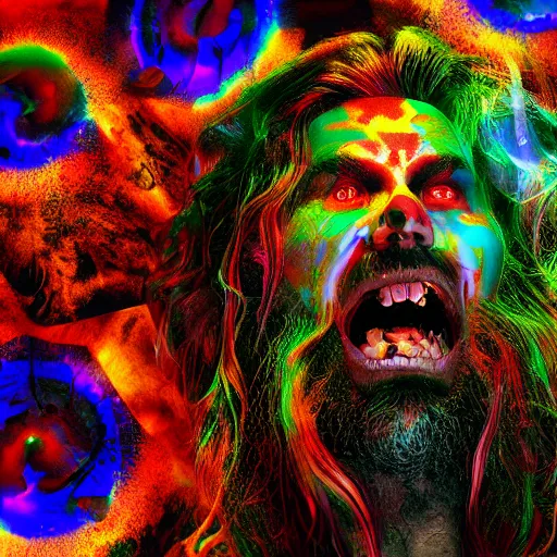 Image similar to psychedelic nightmare, rob zombie, octane render, 8k, ultra detailed