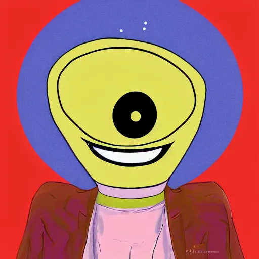 Image similar to an alien that is happy to meet you, he is greeting you warmly, digital art, smiling, cheerful, 35mm