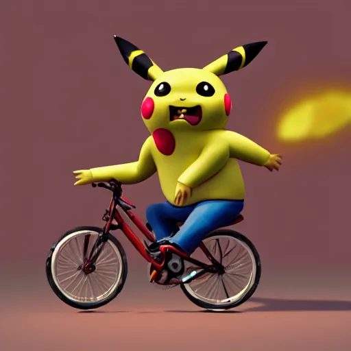 Image similar to zombie pikachu riding a bicycle, cinematic, cinematic lighting, trending on Artstation, Cgsociety, detailed, 4k, very realistic