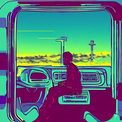 Image similar to lofi vaporwave retro futurism album artwork underground unknown sitting in the back of a police car