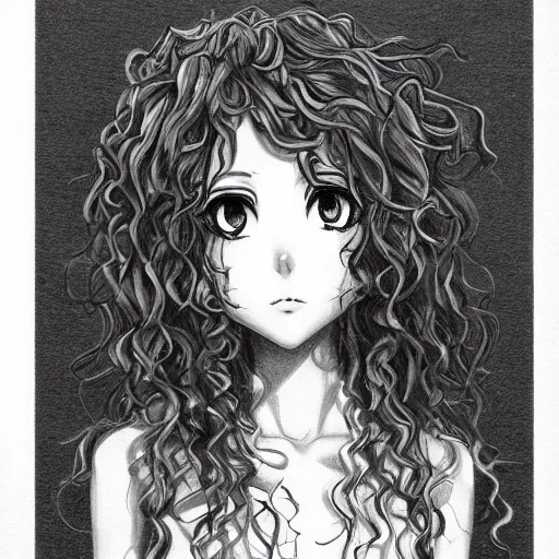 anime girl with wavy hair drawing