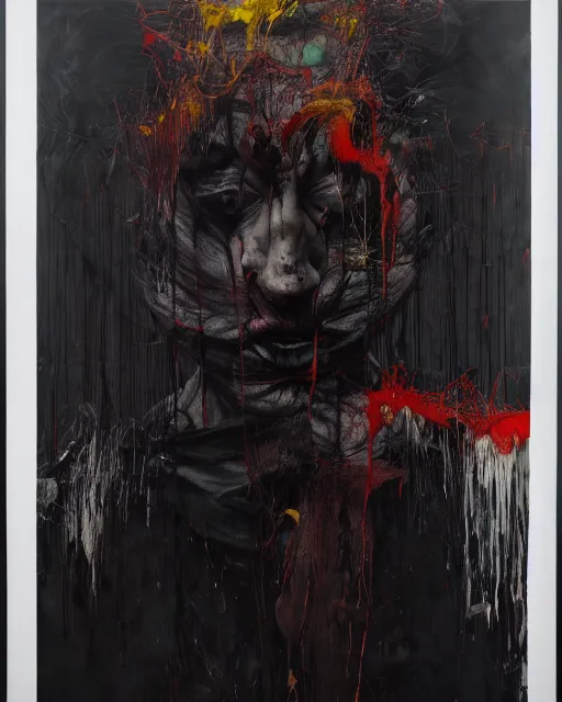 Prompt: the embodiment of dark surrealism, a brutalist designed, gothic, rich deep colours, charcoal, painted by francis bacon, adrian ghenie, nicola samori, james jean and petra cortright, part by gerhard richter, part by takato yamamoto. 8 k masterpiece.