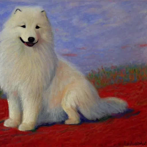 Prompt: Painting of a Samoyed in the style of Claude Monet