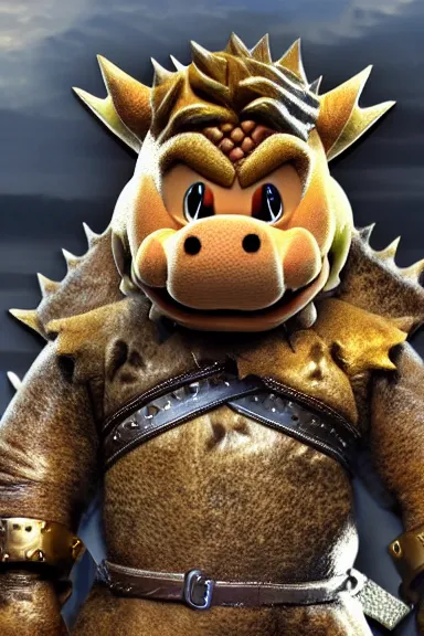 Image similar to very very intricate photorealistic photo of bowser in an episode of game of thrones, photo is in focus with detailed atmospheric lighting, award - winning details