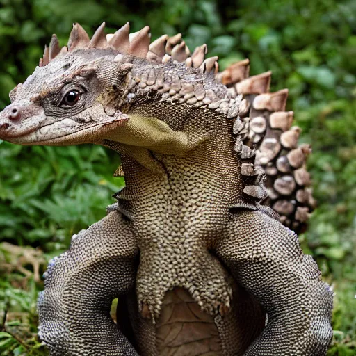 Image similar to a hybrid between a komodo-dragon and a pangolin, national geographic file-photo, photography