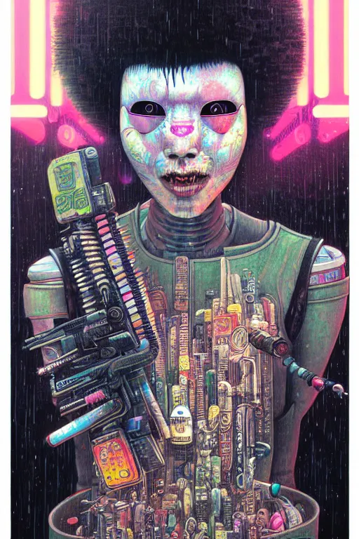 Image similar to full view, from a distance, of anthropomorphic trashcan from the movie blade runner, style of yoshii chie and hikari shimoda and martine johanna, highly detailed