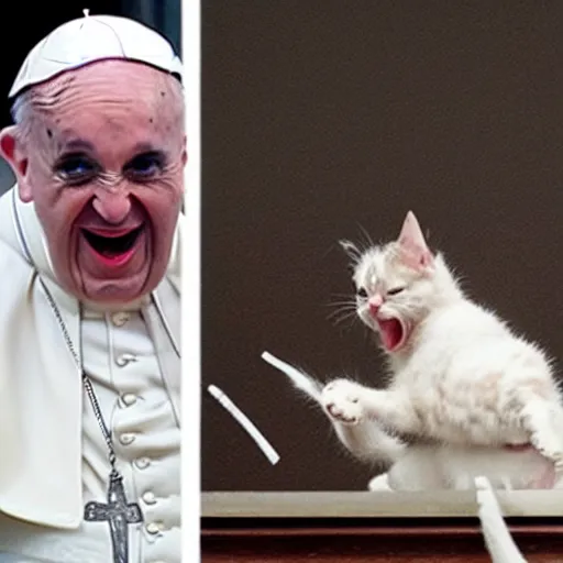 Image similar to the pope screaming at a kitten
