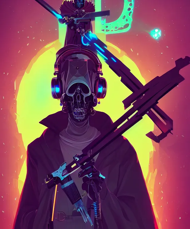 Prompt: a portrait of a cyberpunk grim reaper holding a laser scythe, fantasy, elegant, digital painting, artstation, concept art, matte, sharp focus, illustration, art by josan gonzalez
