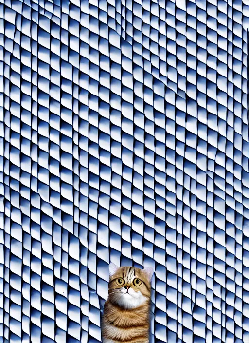 Image similar to op art picture of a cat on a roof looking at the moon