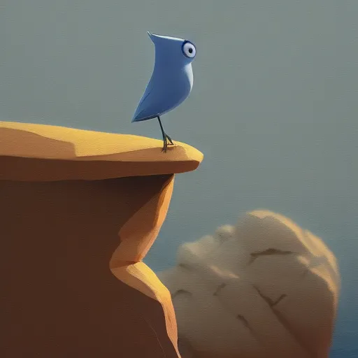 Image similar to goro fujita ilustration a cute little bird on the edge of a cliff overlooking the ocean, painting by goro fujita, sharp focus, highly detailed, artstation