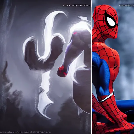 Image similar to character portrait of Spiderman merged with MoonKnight, 4k, highly detailed, cinematic lighting, characters merged