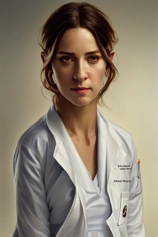 Image similar to anthony fauci!, pregnant in a white lab coat, realistic portrait, symmetrical, highly detailed, digital painting, artstation, concept art, smooth, sharp focus, illustration, cinematic lighting, art by artgerm and greg rutkowski and alphonse mucha