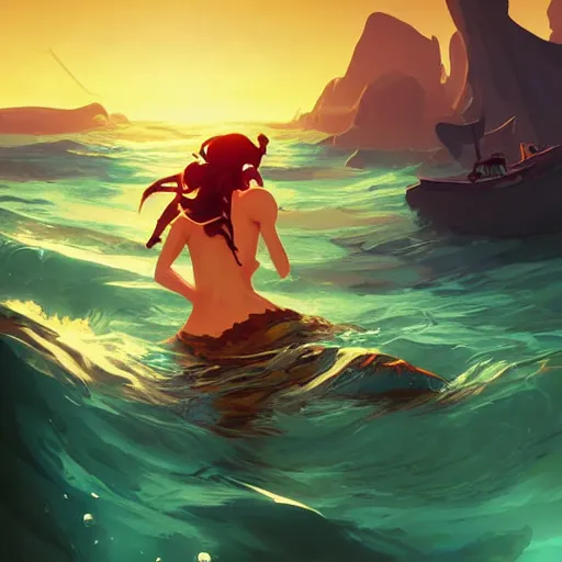 Image similar to painting mermaid treasure on sea of thieves game avatar hero smooth face median photoshop filter cutout vector, behance hd by jesper ejsing, by rhads, makoto shinkai and lois van baarle, ilya kuvshinov, rossdraws global illumination